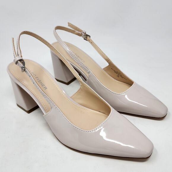Marc Fisher Lethe Slingback Heels Women 7M Blush Pink Cream Patent Faux Leather - Picture 1 of 9